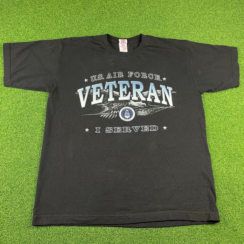 Vintage 90s Bayside U.S. Air Force Veteran Short Sleeve Black T-Shirt Sz L
